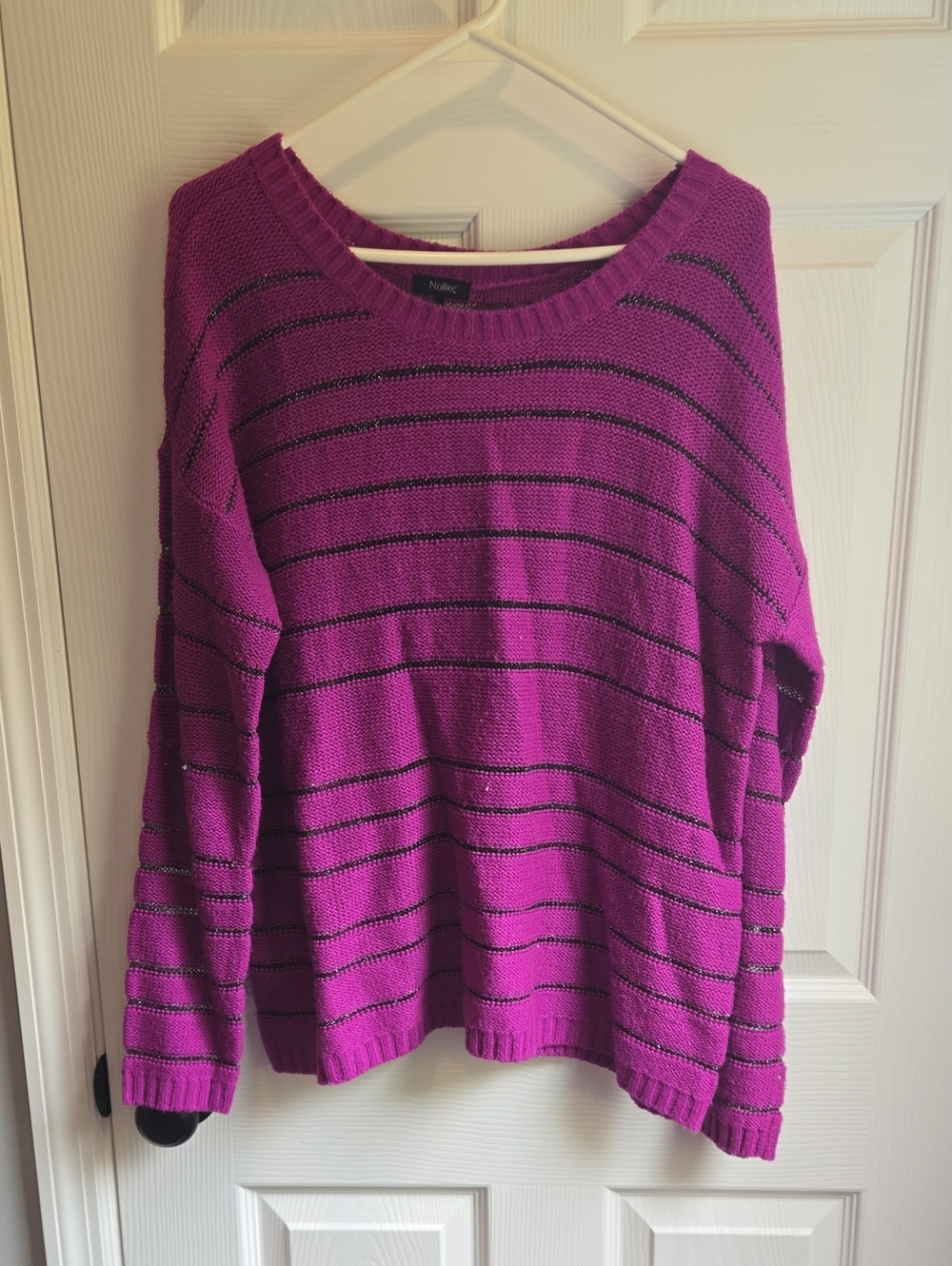 Nollie Fuchsia Crewneck Sweater with Black Stripes